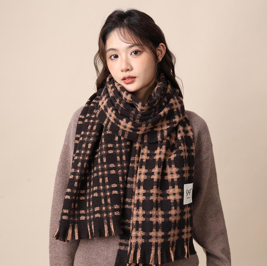 Scarf women's autumn and winter new plaid thickened shawl high-end atmosphere warm scarf