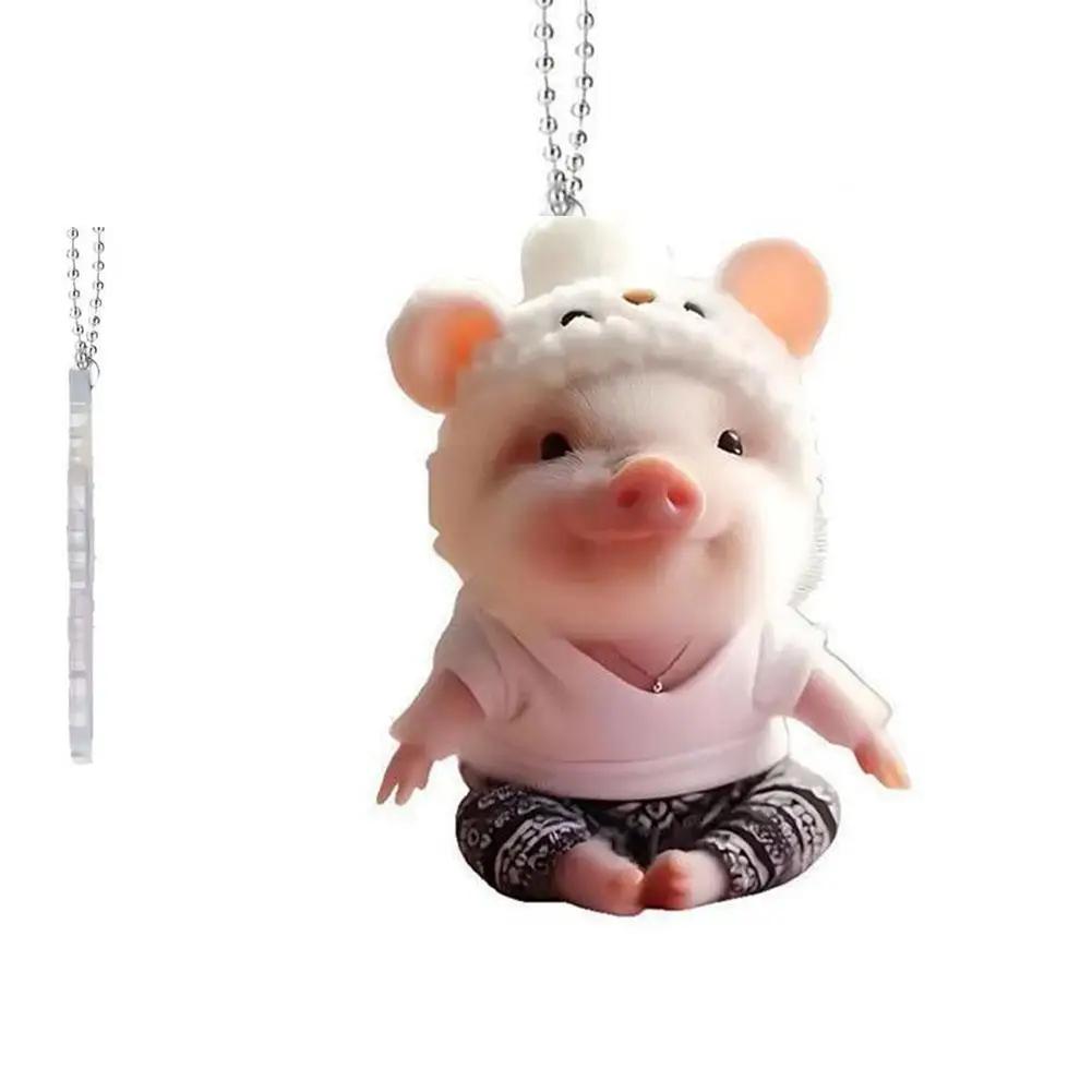 Süßes Rosa Schwein Auto Spiegel Hängendes Zubehör Lustiger Acryl Schweinchen Anhänger Für Rückspiegel Kawaii Tier Schlüsselanhänger & Tasche Cha E1R6