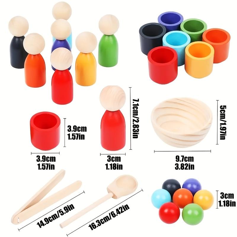 Wooden Classification Game Set, Rainbow Ball and Cup Color Classification Game, Fine Action Learning Toy, Puzzle Education Toy, Sensory Toy