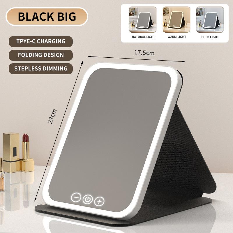 LED Cosmetic Mirror Portable Foldable Rechargeable Makeup Mirror with Lights Desktop Refill Light Leather Shell Mirror