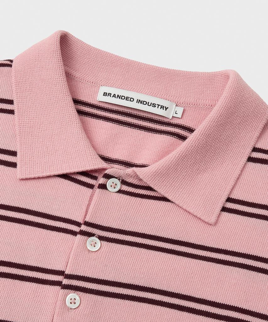 Beulaendideu Hard Twist Easy Polo Knit [Light Pink Stripe]