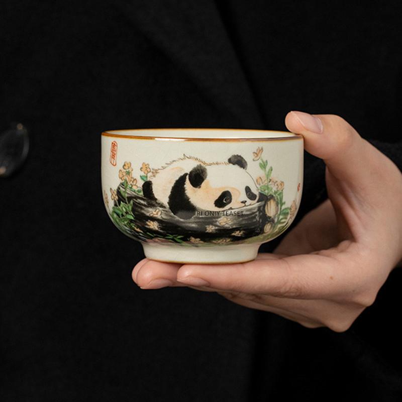 1 Pieza Tradición China Horno Ru Cerámica Taza de Té Hecha a Mano Linda Taza de Té Panda Bol de Té para el Hogar Taza de Maestro Accesorios para Juego de Té