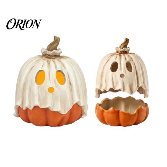 Unieke Halloween Cadeau-ideeën Verlichte Geest Pompoen Decoratie, Vintage Afneembare Lamp met Hars Ornament LED Kaars voor Keukentafel Schouw