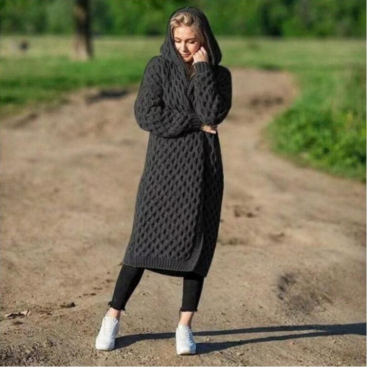

Новий жіночий однотонний довгий в язаний кардиган з капюшоном, теплий S чорний