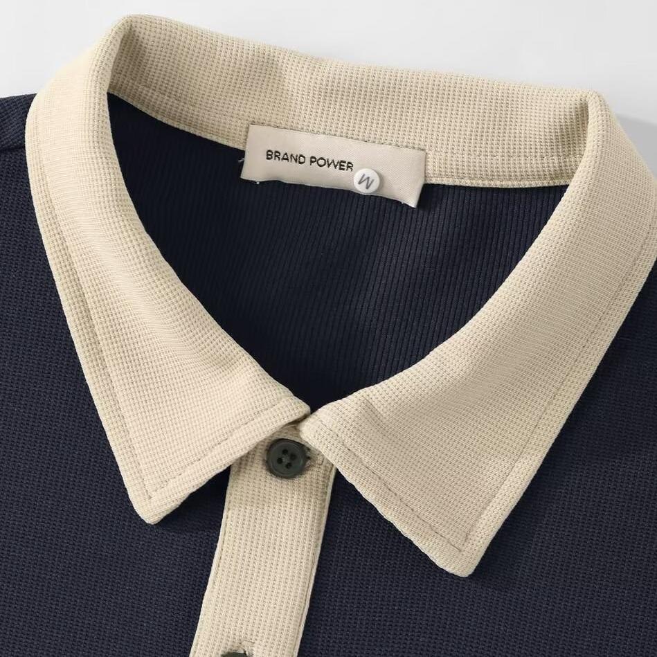 Fashion Contrasting Color Lapel Polo Shirt Short-sleeved Summer Japanese Pocket Loose T-shirt Men