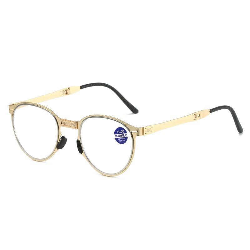 

Портативные складные очки для чтения, блокирующие синий свет, очки для чтения для женщин и мужчин, новые очки для чтения с защитой от усталости глаз +400 золотистый