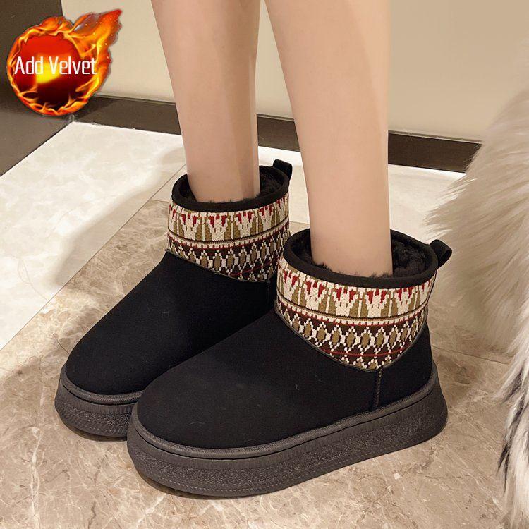 Fashion Winter Chunky Snow Boots for Women Plush Woman Shoes Round Toe Booties On Promotion Large Size Warm Chic and Elegant Footwear