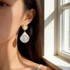 Retro Fan-Shaped Gold Mother-of-Pearl Shell Earrings for Women - Vintage French Stud Design