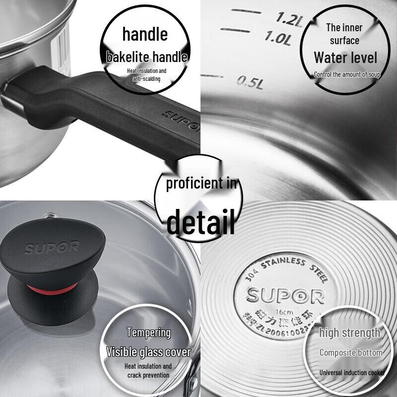 SUPOR Little Red Circle 304 Stainless Steel Saucepan 16cm