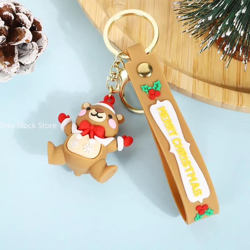 Cute Santa Claus PVC soft rubber key chain pendant cartoon snowman doll bag ornaments holiday gifts