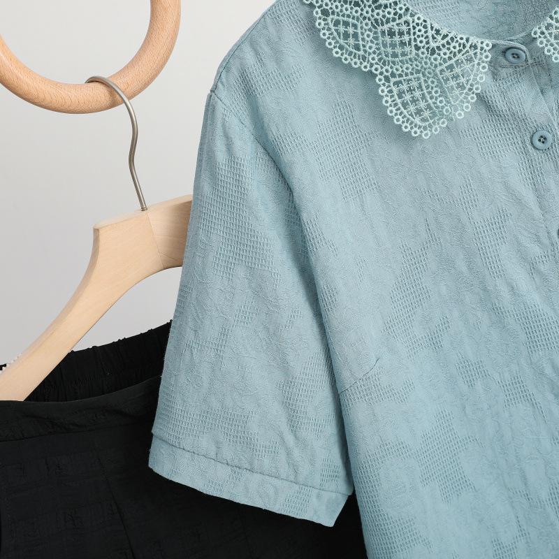 1116 New Jacquard Embroidered Cotton Shirt Women's Foreign Style Cotton Women's Shirt Lace Collar