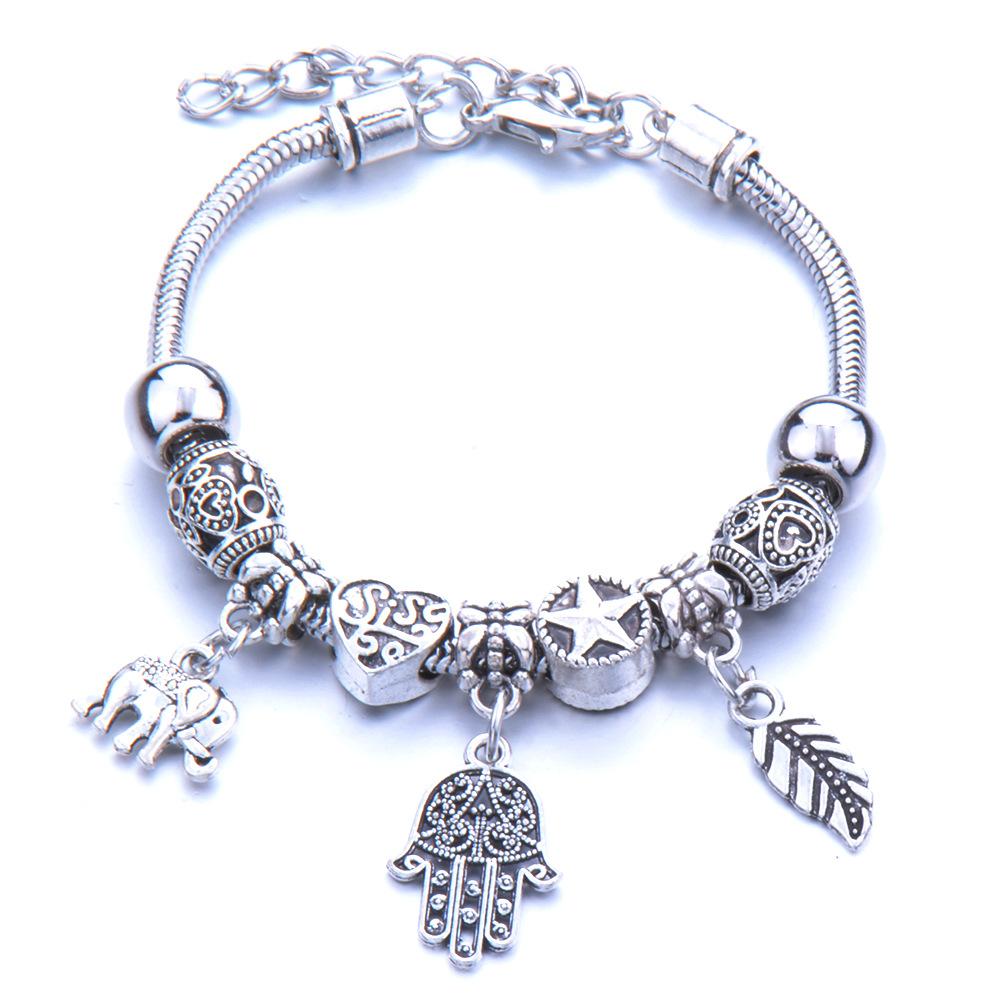 Pulseira em Forma de Coração Liga Design de Elefante Furo Grande Contas de Vidro Transparentes Joia Presente para Mulheres
