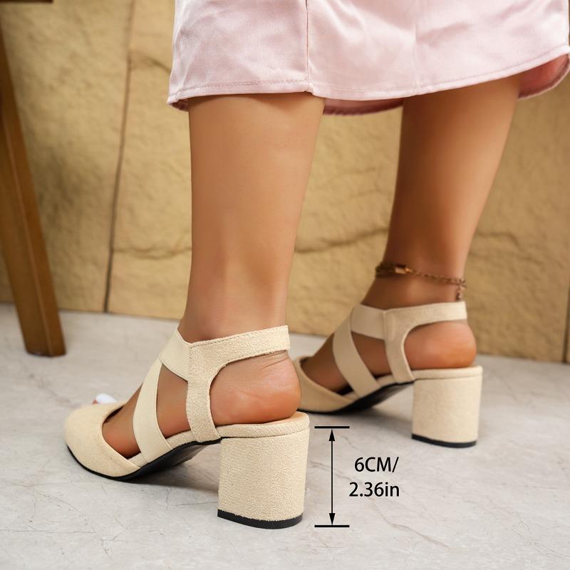 Summer new women's round head sandals suede solid color fish mouth high heel sandals women's thick heel shoes fashion trend