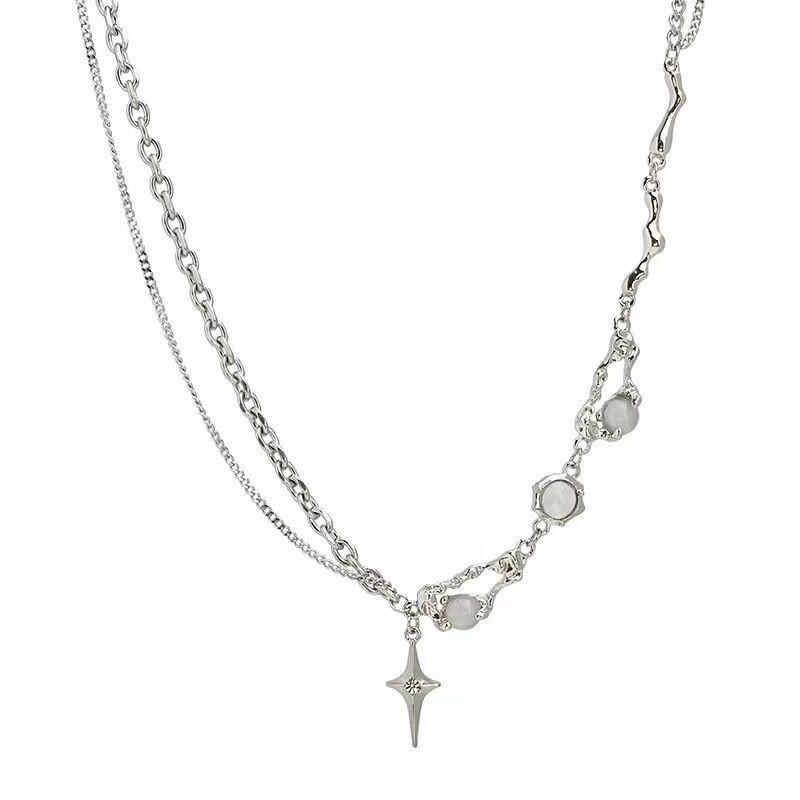 White Moonstone Necklace - Trendy Spring Clavicle Chain for Women, Influencer Style, Niche Design, High-End Accessories.