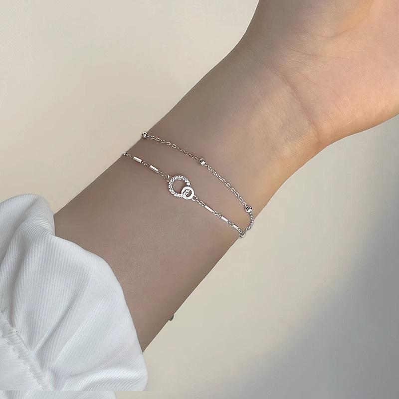 

925 Sterling Silver Double Layer Zircon Bracelet Simple Style Charm Bracelet Birthday Party Gift for Women s Exquisite Jewelry
