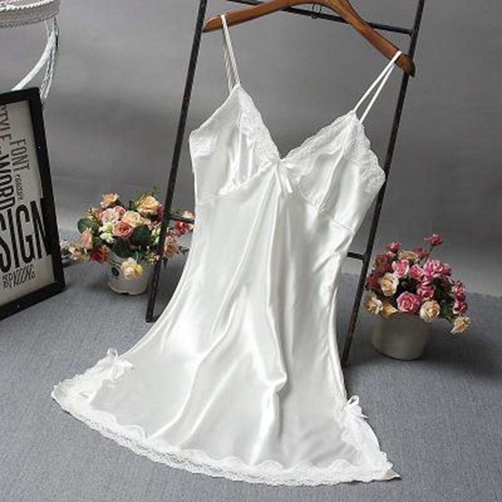 Sexy Lingerie Silk Satin for Women Summer Lace Sleepwear Nightdress Nightwear Skirt