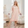 European and American large-size nightgown women's long fat mm lace edge thin long-sleeved loungewear pajamas