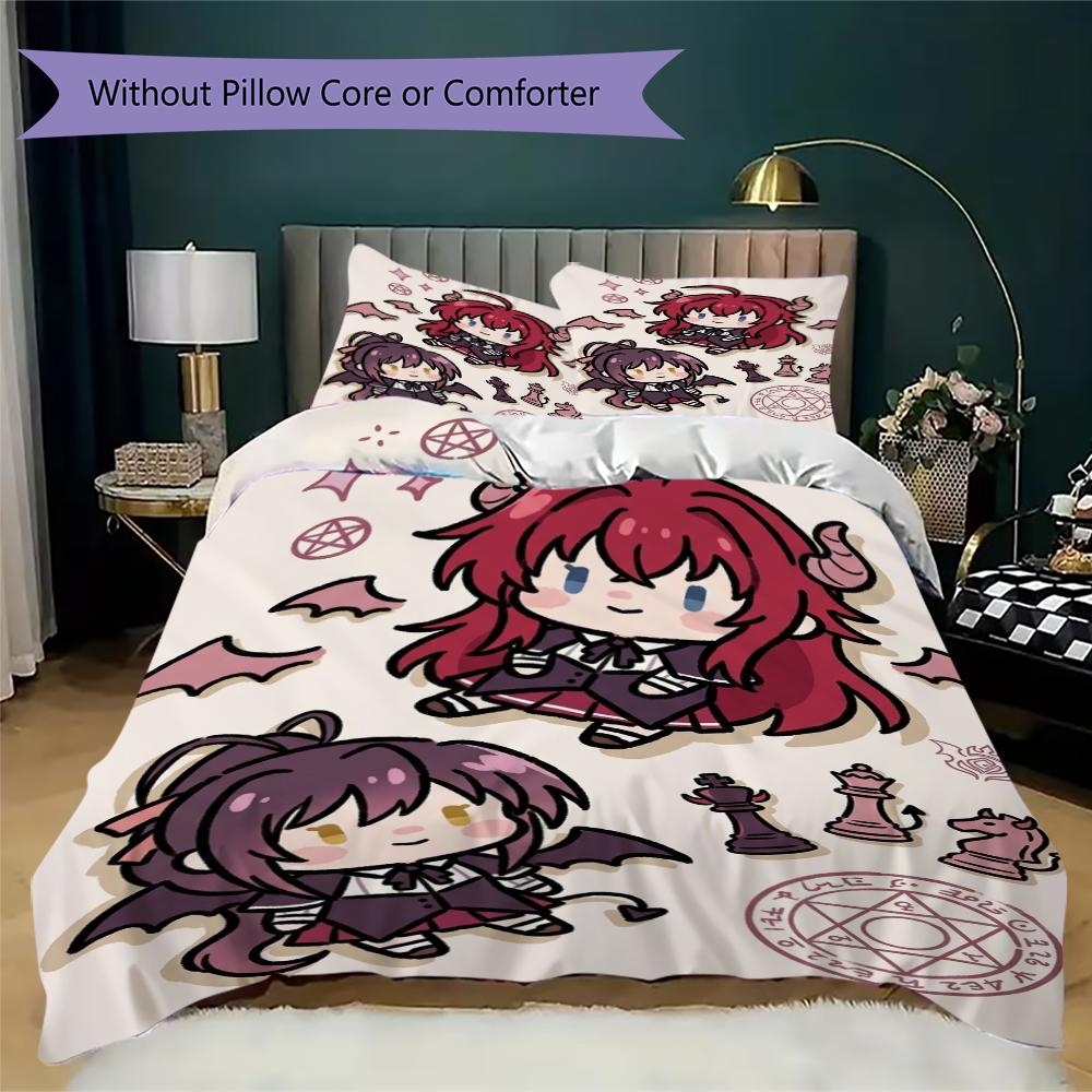 High School DxD Pattern Bedding Uilt Set Uilt Cover Pillowcase Home Decoration Birthday Gift (1 * Duvet Cover + 2 * Pillowcase Without Core)