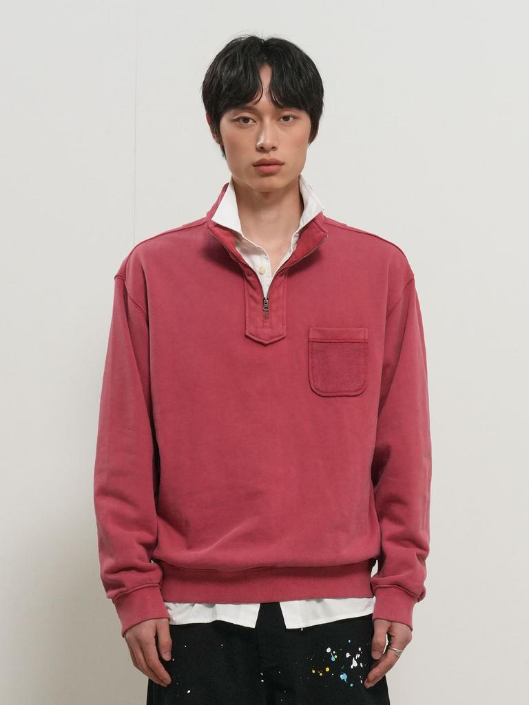 GENERALIDEA Man Pocket Half Zip Sweatshirt [Red] / Gf1Mss004