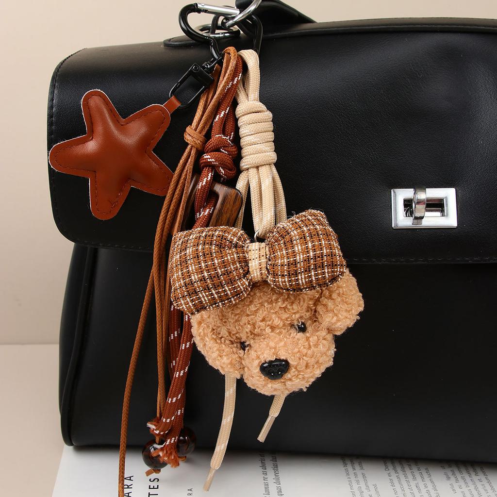 Cute Plush Puppy Bow Pendant Accessories Ins Wind Five-pointed Star Braided Rope Bag Pendant Keychain