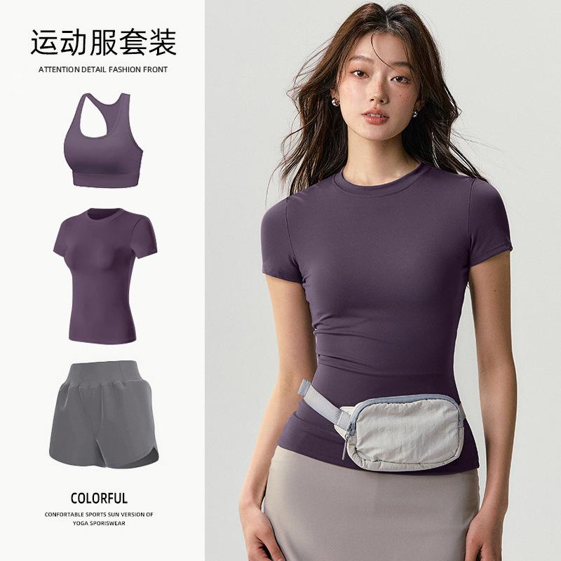 Basic yoga t-shirt women's waist versatile fitness short-sleeved running quick-drying yoga clothes tight top