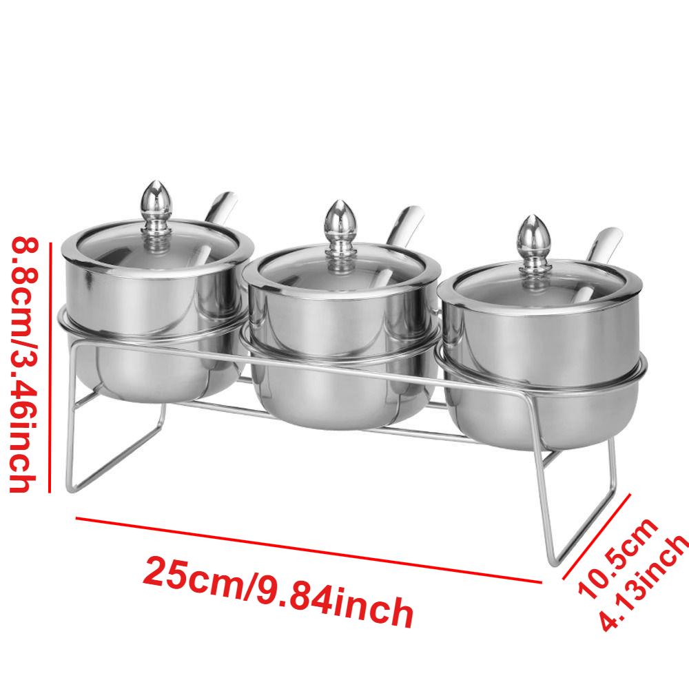 Stainless Steel Seasoning Jar Set with Glass Lid Spoons Kitchen Condiment Pots for Serving Sugar Pepper Salt Spice Kruidenpotjes