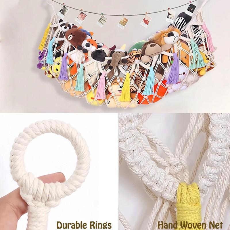 Large Stuffed Animal Hammock Space-Saving Toy Storage Net Polyester Hanging Shelf Plush Organizer for Bedroom Nursery Home Decor