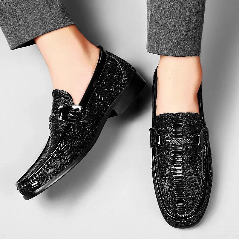 Fashion New High-end Wooden Sole Business Leather Shoes Wine Red Low Heeled Loafers Genuine Leather Fashion Show Designer Wedding Shoes