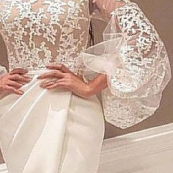 See-through Turtleneck Evening Dress High Waist High Split Hem Puff Sleeve Woman Gown Ladies Clothing