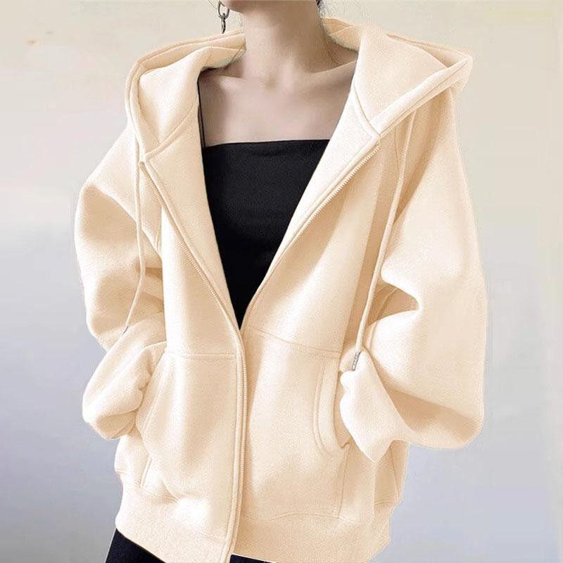 Women's Premium Navy Blue Cotton Hoodie: Fleece-Lined, Thickened, Loose Fit, Perfect for Autumn and Winter, Hooded Baseball-Style Cardigan.