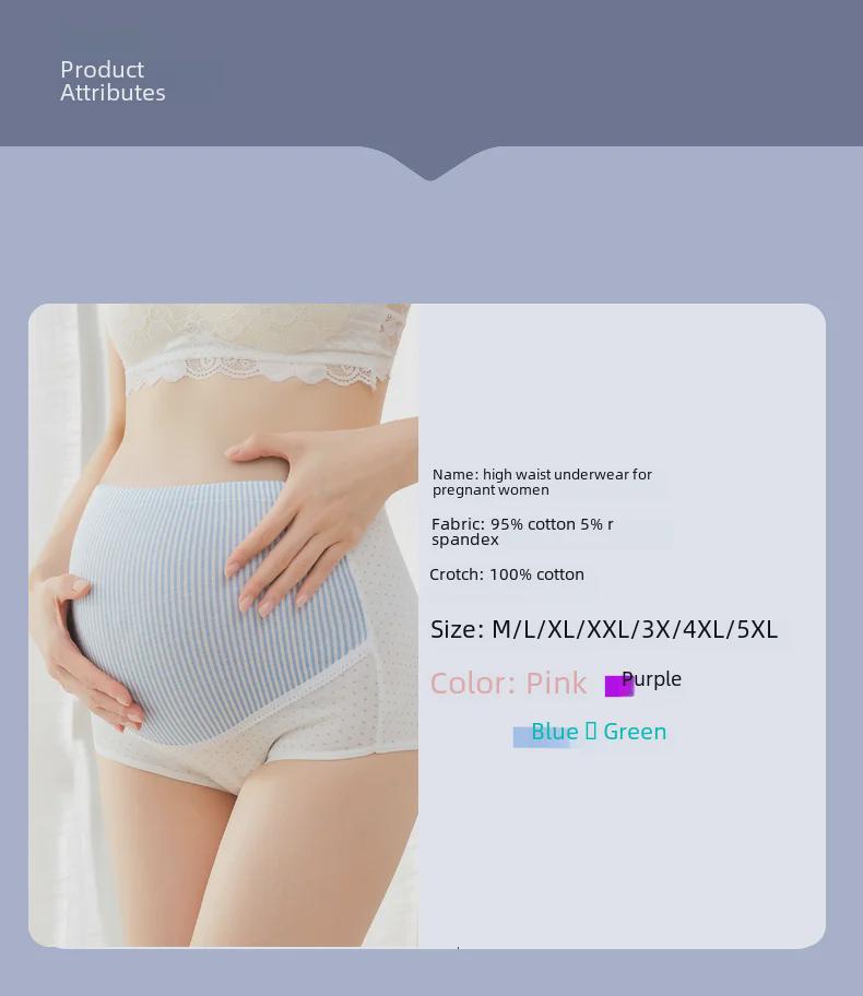 Breathable High Waist Striped Polka Dot Maternity Underwear with Adjustable Belly Support