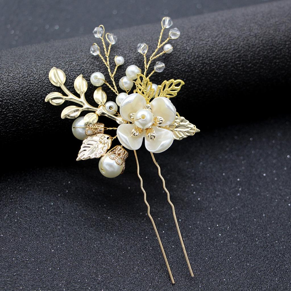 Europe and America Cross Border Silver Leaves Handmade Twisted Beads U Shape Hair Clasp Pin Bridal Wedding Hairware Lot