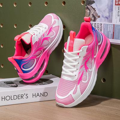 Dames schoenen met luchtkussen hardloopschoenen vliegend geweven mesh schoenen veters maat 43 sportschoenen dames platte zool schokabsorptie casual schoenen groot