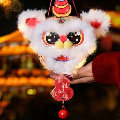 Cartoon Lion Dance Lantern Glowing Bamboo DIY Lantern Kit Ancient Style DIY Material Package Furry Animal Lantern Event