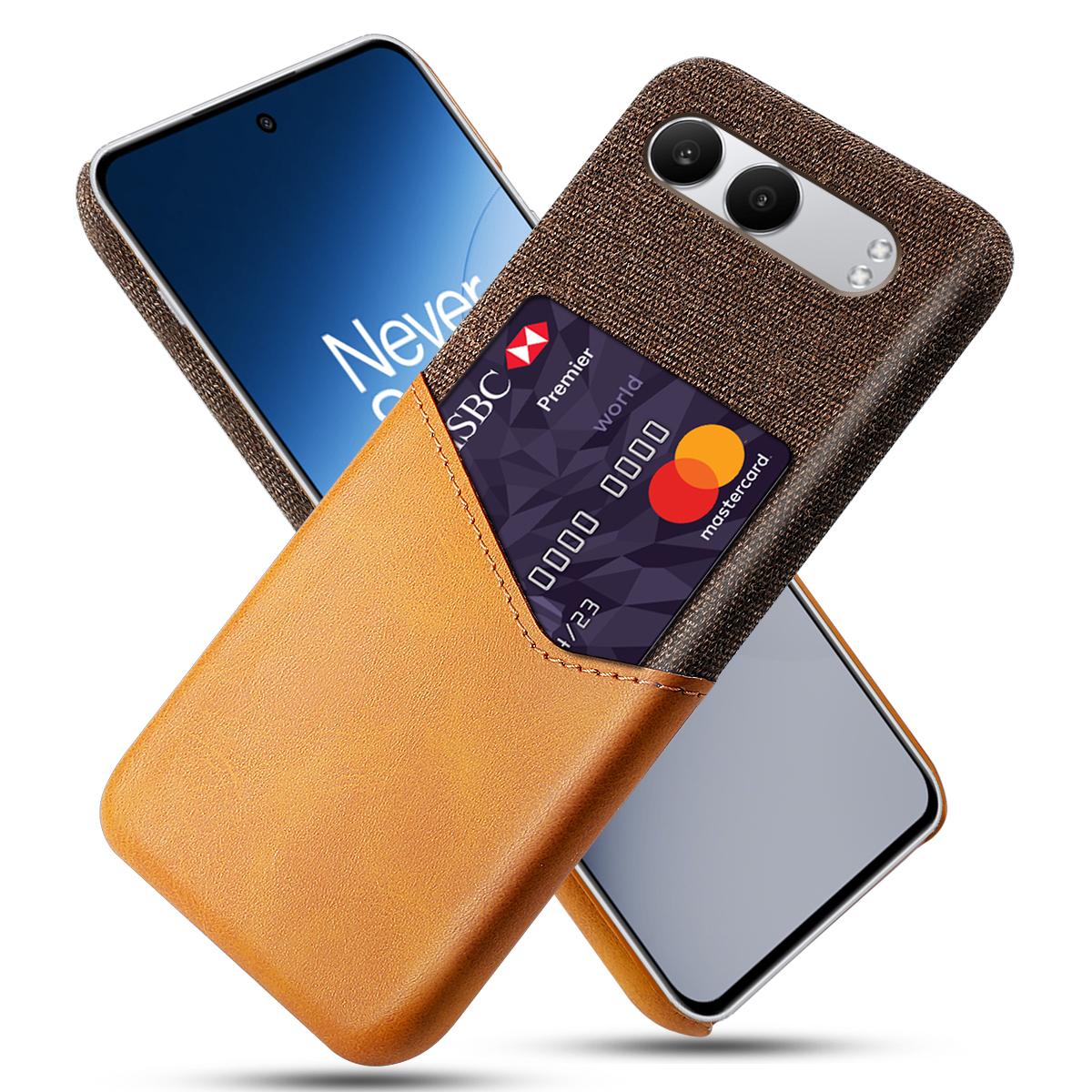 

For OnePlus Nord 4 Case Cloth Texture PU Leather Hard PC Card Slot Phone Cover Orange