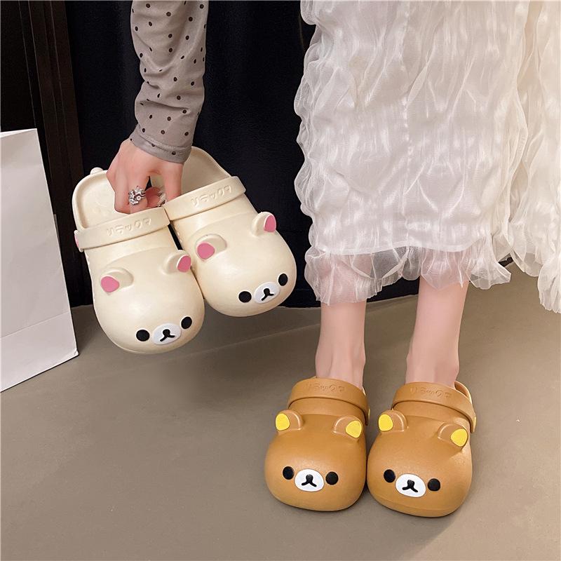 2025 Rilakkuma Hollowed-out PVC Clog Shoes, All-Season Slip-On, Non-Slip Soft Sole Sandals for Men & Women