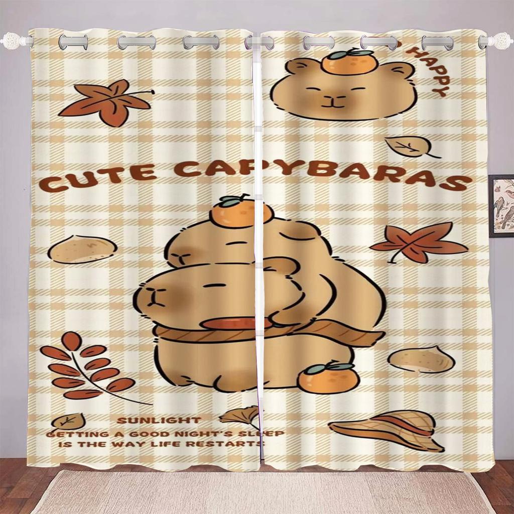 Cartoon Capybara Curtain for Kids Bedroom Polyester Shade Animation Cartoon Room Decorations Multiple Sizes