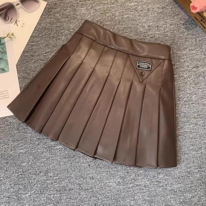 

Юбки из кожи для девочек Весна Осень 2024 Новые юбки из искусственной кожи Универсальные юбки из кожи для девочек 130 коричневый