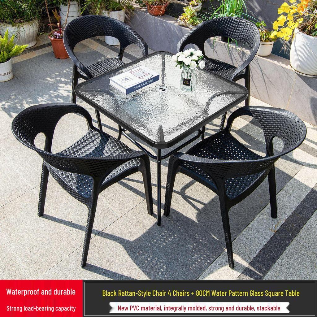 Outdoor Rattan-Style Plastic Chair with Thick Backrest for Garden, Courtyard, or Milk Tea Shop