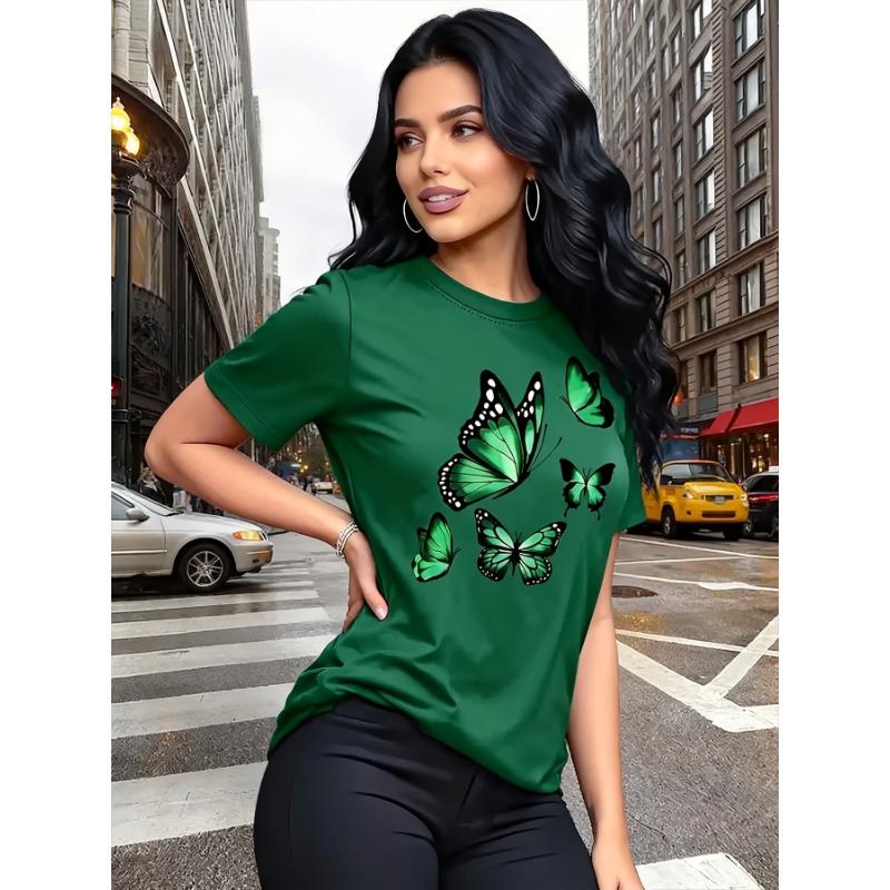 Fashionable butterfly printed T-shirt - short sleeved round neck, comfortable, breathable and soft, perfect choice for spring and summer