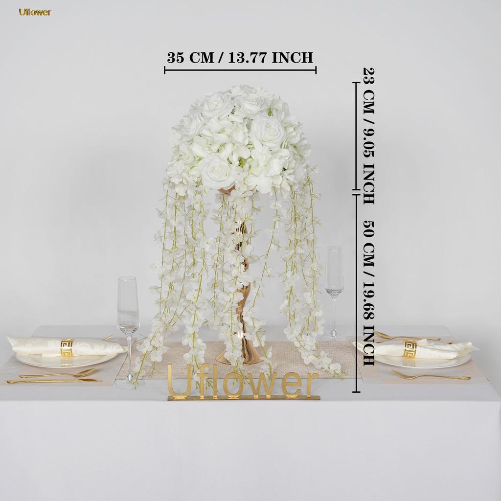 Uflower Silk Flower Ball Centerpiece Decor Artificial Wedding Backdrop Road Lead Floral Table Decoration for Events And Parties