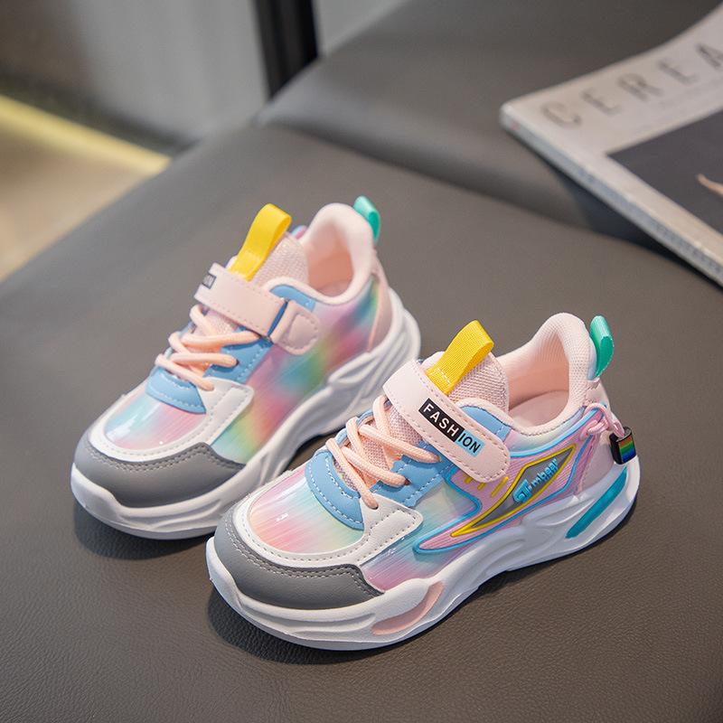 Girls Gradient Color Block Velcro Casual Sneakers 26 розовый