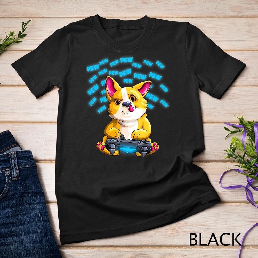 Pew Gamer Corgi Welsh Funny PewPewPew Video Gaming Gift T-Shirt Unisex T-shirt 4XL