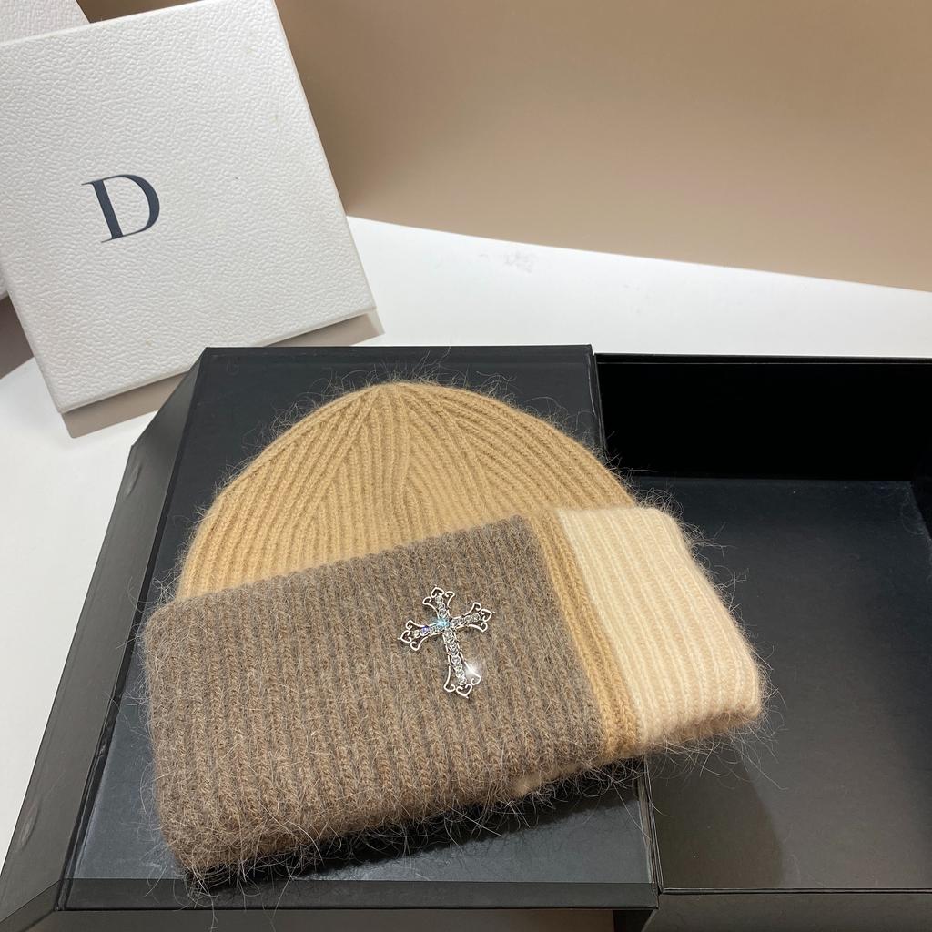 Nordic Winter Cross Angora Rabbit Fur Knitted Hat Trendy Sweet Cool Color Matching Pile Wool Hat