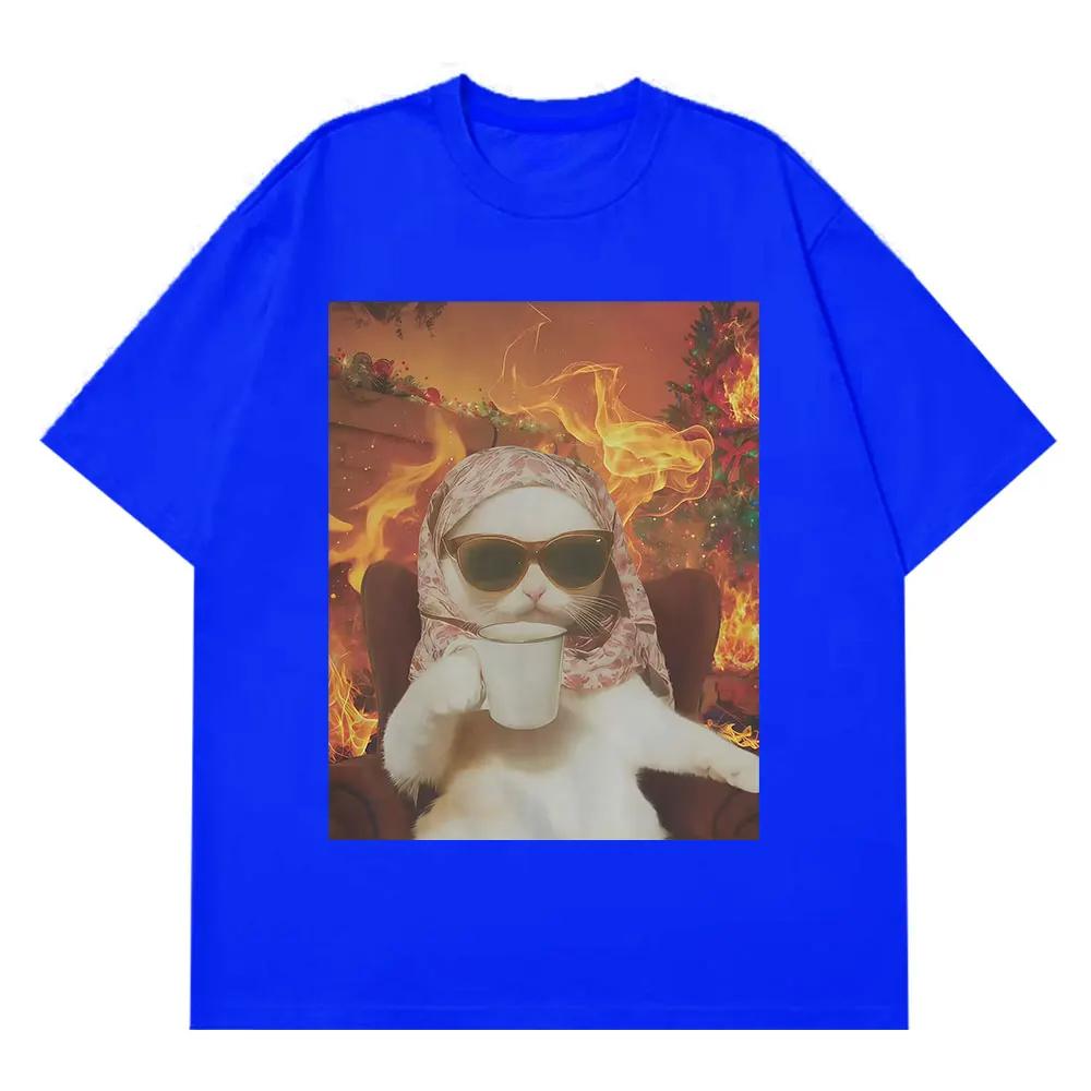I Chill Cat Xmas Funny Cat Meme Tshirt Men Women Casual and Loose Tshirt Summer Cotton Hiphop Aesthetic Fashion Tshirts Tops