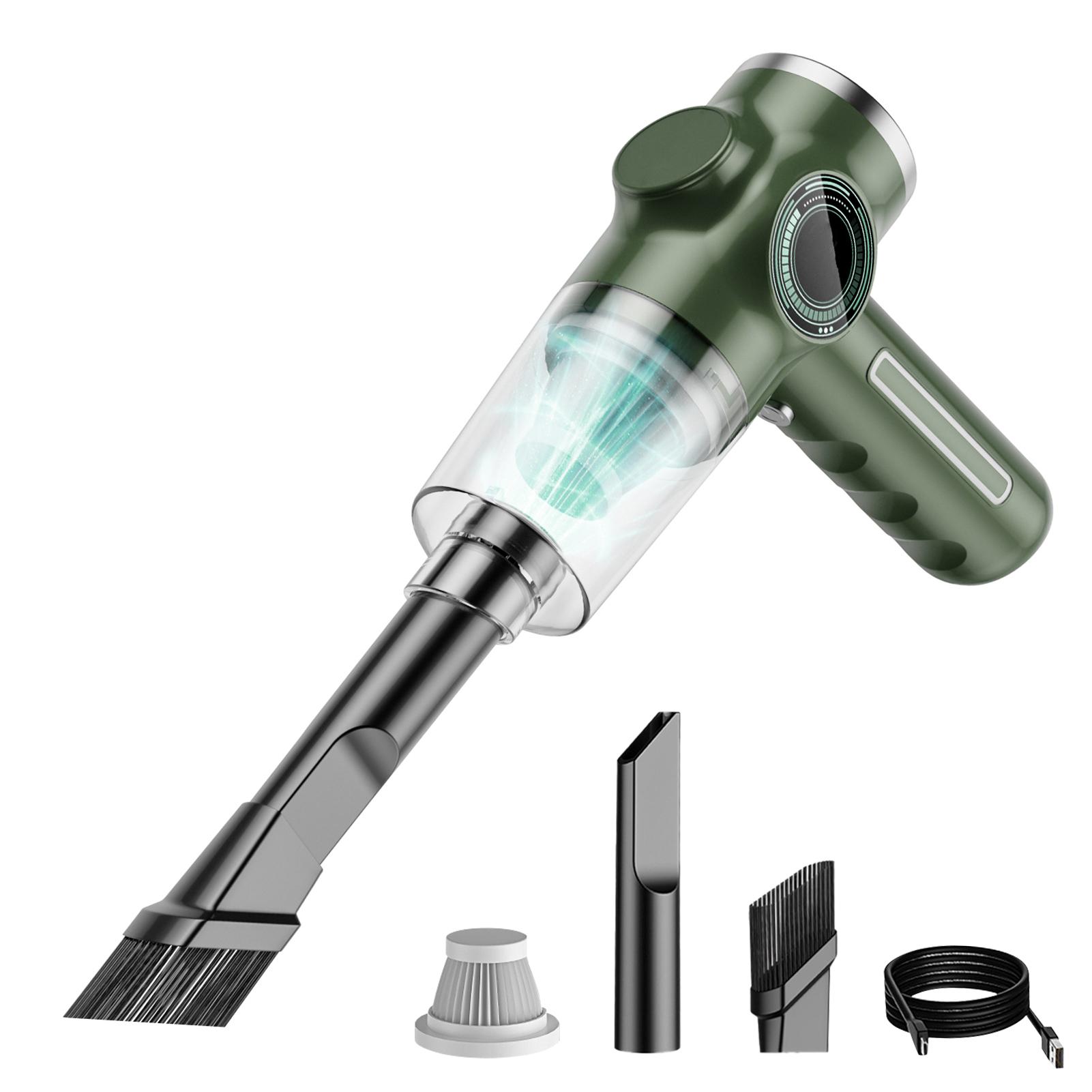 

Портативный пылесос для дома, автомобиля с плоской и щеточной насадкой, цифровой дисплей заряда батареи, аккумуляторный, беспроводной 1 Filter зелёный