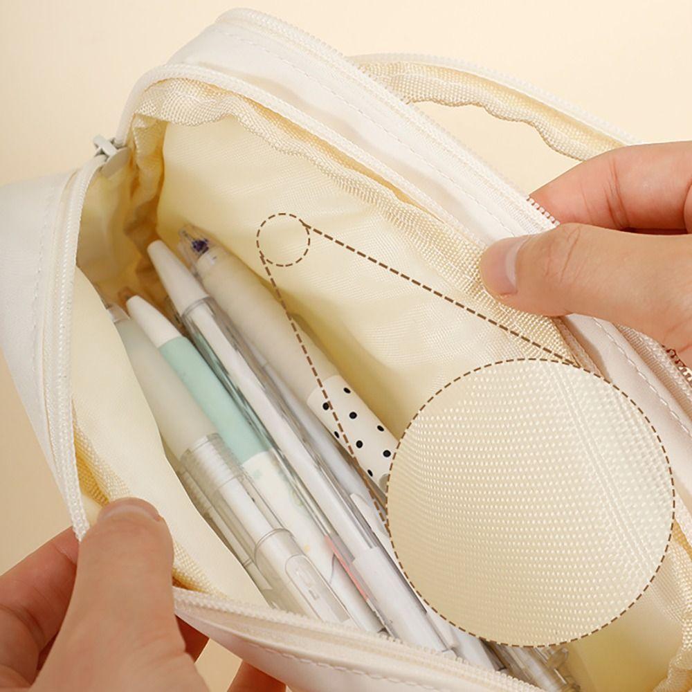 Large Capacity Pencil Case PU Leather+PVC Stationery Bag Stationery Organizer School Office