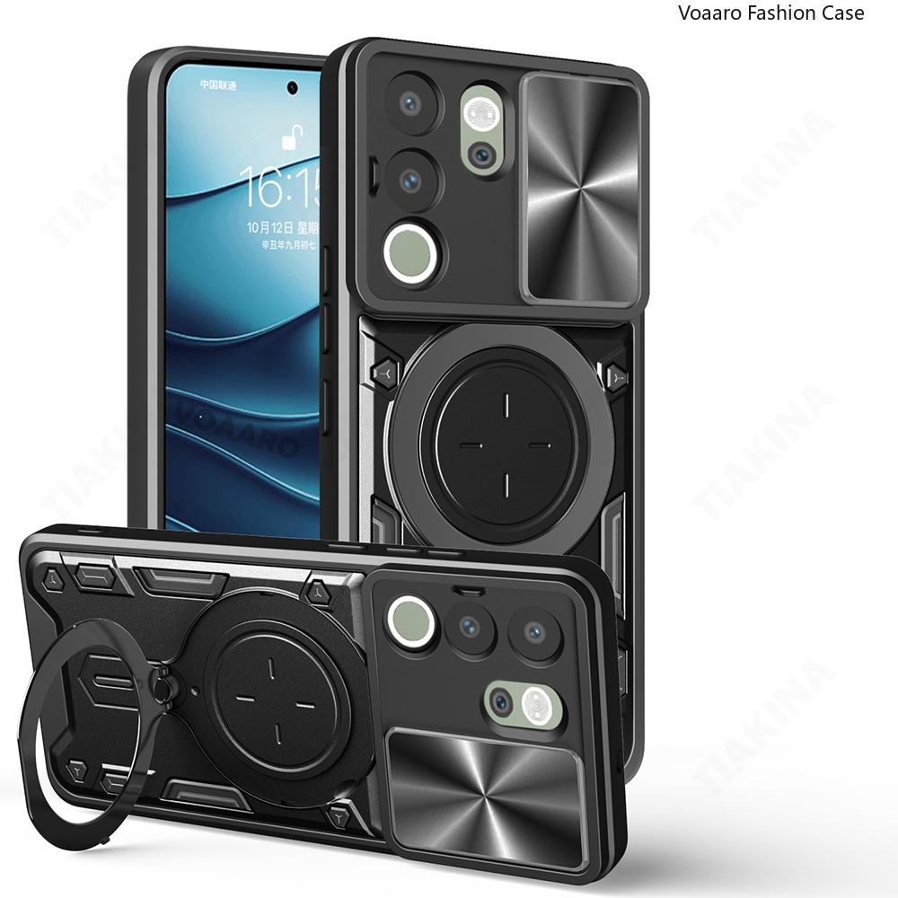 Slide Lens Armor Funda for Vivo Y200 5G Case for Vivo Y29 Y19S 4G V50 IQOO Z9S V40E V40 Pro 5G Case Magnetic Ring Stand Cover