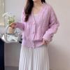 Women's V-Neck Gradient Rainbow Knit Cardigan - Loose-Fit Cable Knit Jacket for Spring & Autumn