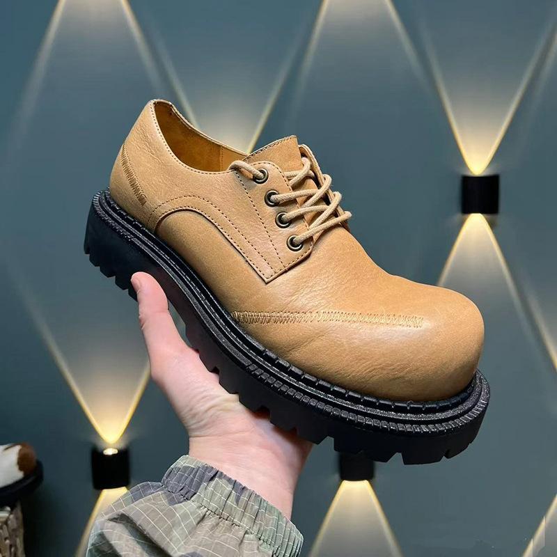 Small Leather Shoes Women's Platform Height Increase 2025 New Spring and Autumn Fashion Big Head Lace-up Retro British Style Loafer Single Shoes